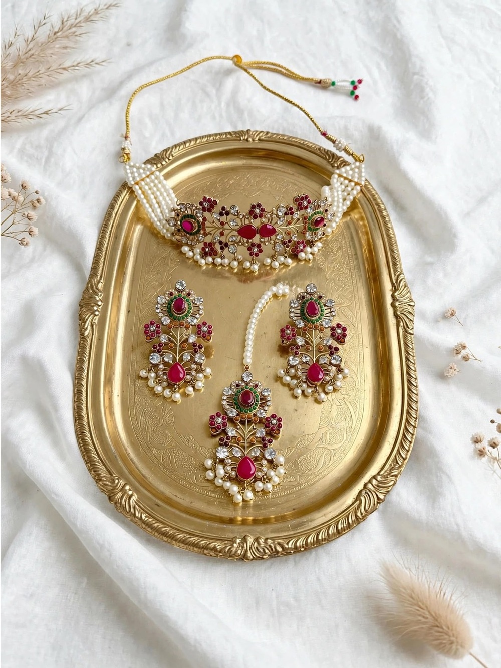Traditional Nauratan choked Pakistani Indian jewelry set